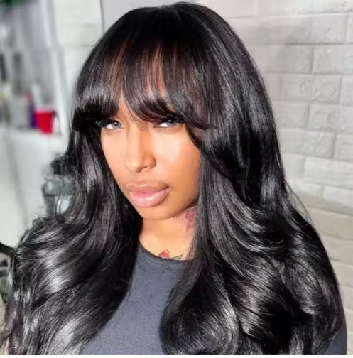 Glueless 13×5 Body Wave Lace Front Wig with Bangs – HD Human Hair